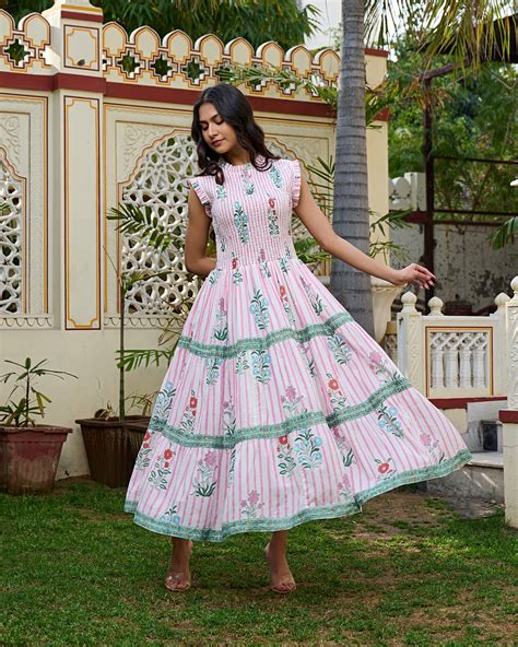 Floral Hand Block Print Cotton Maxi Dress Sleeveless Tiered Dress ...