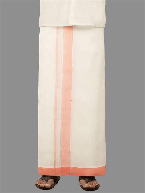 Men Orange Fancy Jari Border Double Layer Kora Dhoti Harmony Fancy