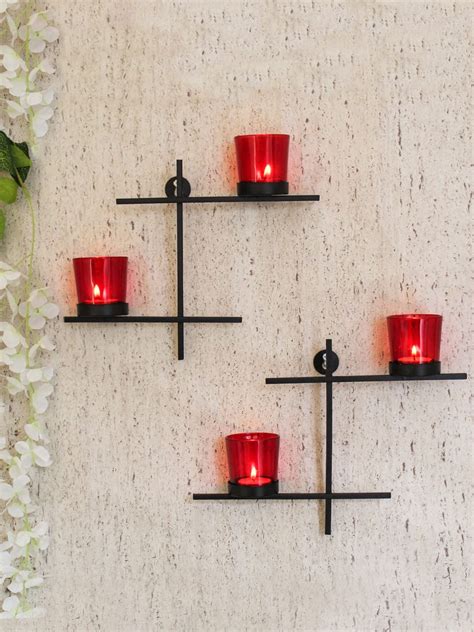 Buy | Set of 2 Red and Black Wall Hanging Tealight | Tied Ribbons