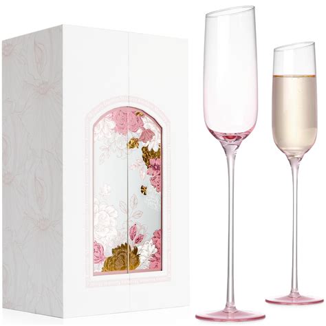 Snapklik.com : Pink Champagne Flutes Glasses, Hand Blown Clear Crystal ...