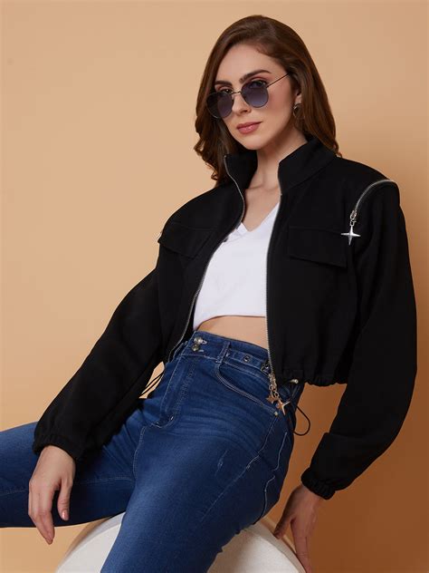 SHOWOFF Women's Oversized Black Crop Tailored Jacket