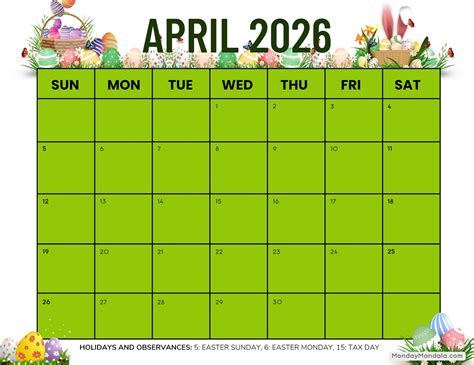 Blank April 2026 Calendar Printable