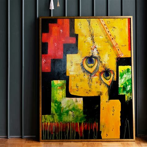 Vibrant Abstract Feather & Flute Painting - Premium Canvas Wall Art ...