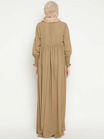 Nabia Women Beige Solid A-line Abaya Burqa With Black Georgette Scarf