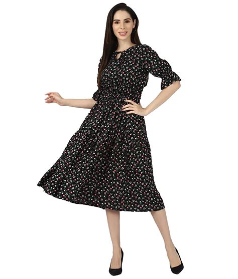 Buy UrbanMark Women Printed Fit & Flare Tiered Midi Dress with Ruffle ...