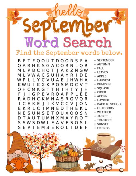Printable September Word Search With Answer Key