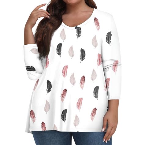2024 Womens Fall 3/4 Sleeve Tops Plus Size Tshirts 3/4 Length Sleeve V ...