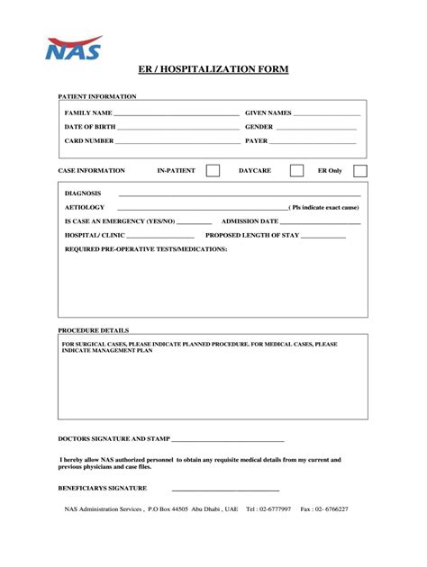 NAS ERHospitalization Form - Blank Fillable Template | Fill Out, Print ...