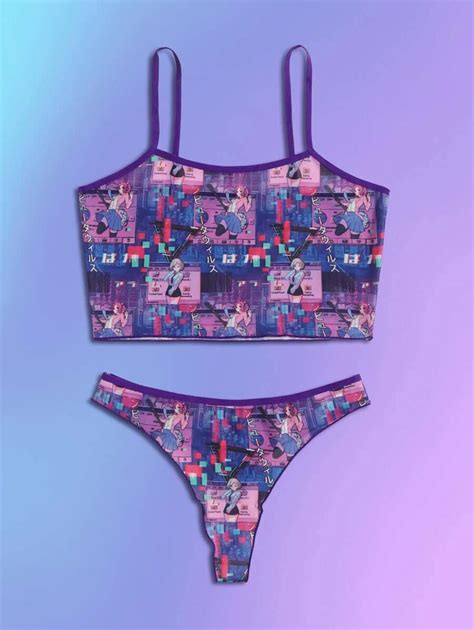 ROMWE Anime Cartoon Figure Print Lingerie Set | SHEIN