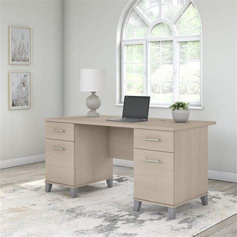 Bush Furniture Somerset 60W Office Desk with Drawers in Sand Oak ...