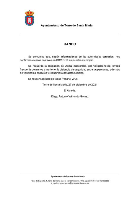 DATOS COVID EN TORRE DE SANTA MARÍA