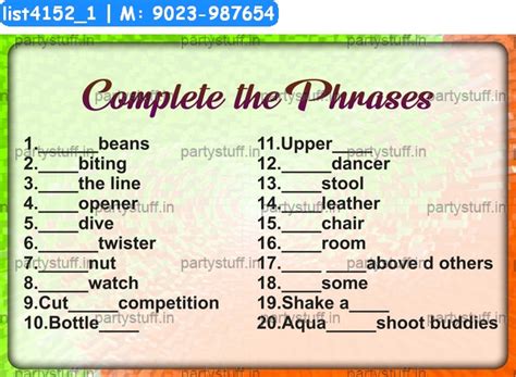 Complete phrases Paper Games in Language theme