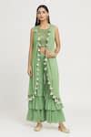 Buy Green Round , Open Tassel Embellished Cape Palazzo Set For Women by ...