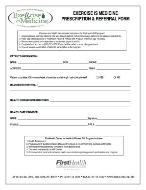 EXERCISE IS MEDICINE PRESCRIPTION & REFERRAL FORM - Firsthealth - Fill ...