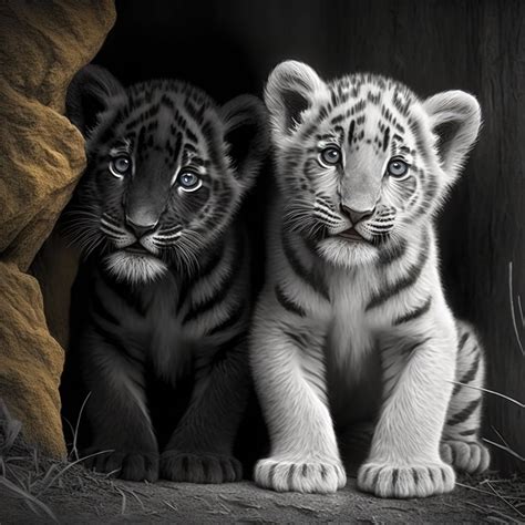 Black and White Tiger Cubs Download, Instant Downloadable Wallpaper ...