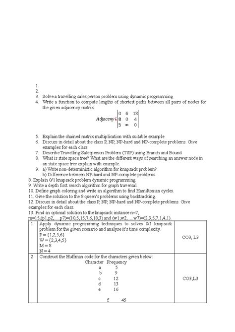 12 marks Question bank 3to5 cla2 - 1. 2. 3. Solve a travelling sales ...