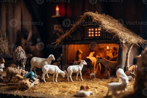 Christmas birth of jesus nativity scene with barn and animals. 23355645 ...