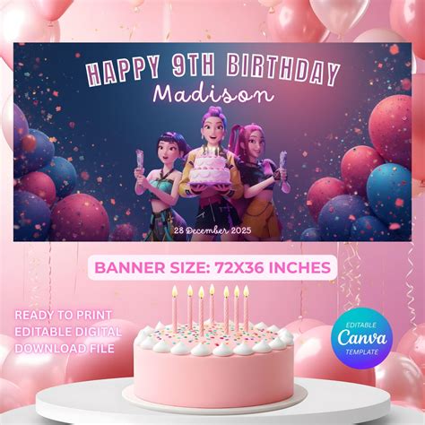 Buy Kpop Demon Hunter Huntrix Birthday Banner, Editable Canva Kpop ...