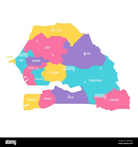 Senegal political map of administrative divisions - regions. Colorful ...