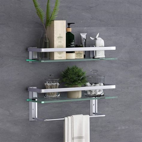 Amazon.com: 15.7in Glass Bathroom Shelf with Towel Bar-VOLPONE Glass ...