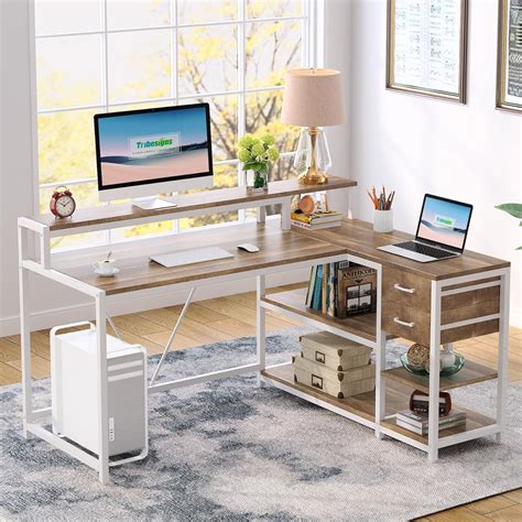 Tribesigns L Shaped Desk with Drawers and Monitor India | Ubuy