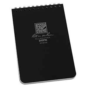 Rite In The Rain Weatherproof Top Spiral DOPE Logbook, 4" x 6", Black ...