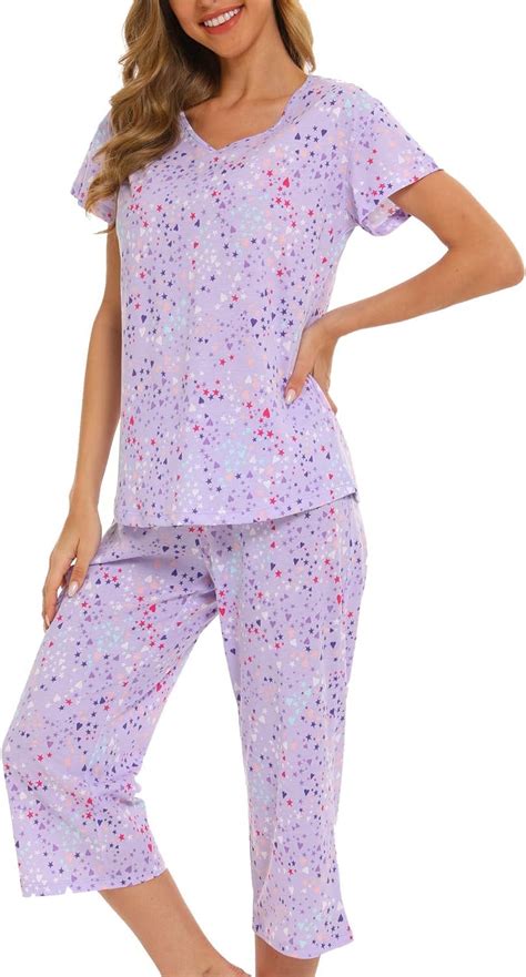 MLDRA Womens Cotton Pajama Set, Lightweight Lounge Set, Short Sleeve ...
