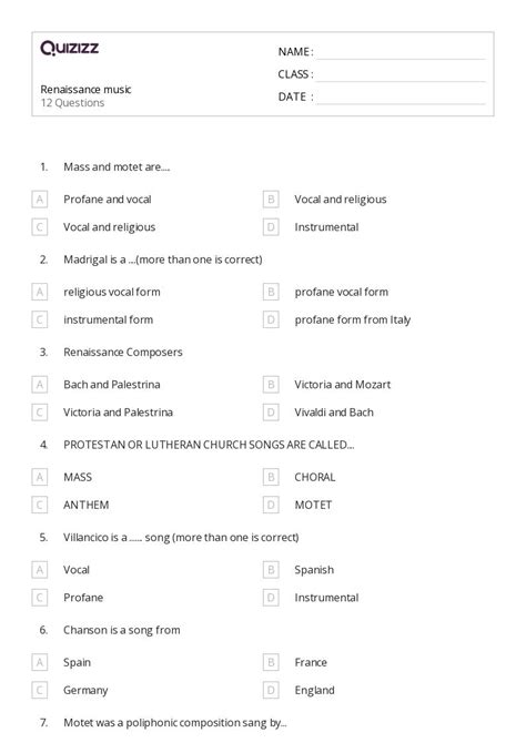 50+ renaissance worksheets for 4th Class on Quizizz | Free & Printable