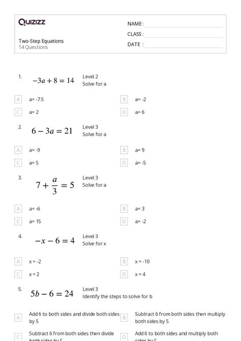 Solving Two-Step Equations Worksheet 的图像结果