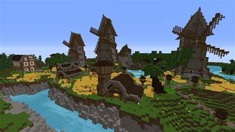 Minecraft Medieval Farm with Windmills, Stable, and Barns