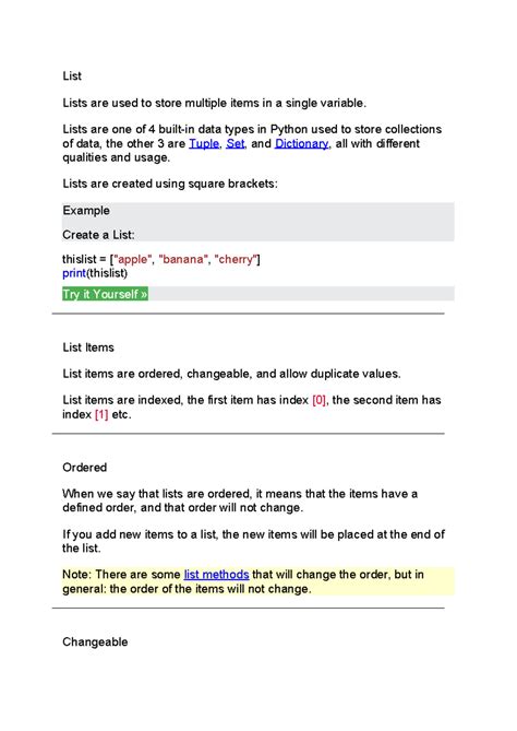 List - notes - List Lists are used to store multiple items in a single ...