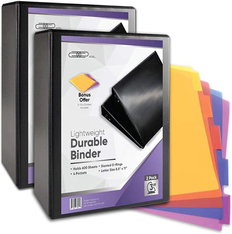 Buy Xcel 3 Ring Binder, 3 Inch Binder, Black 2-Pack D-Ring Binder ...