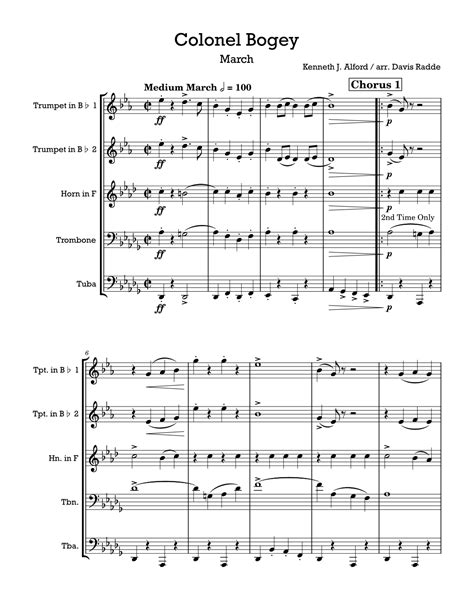 Colonel Bogey March (arr. Davis Radde) by Kenneth J. Alford Sheet Music ...