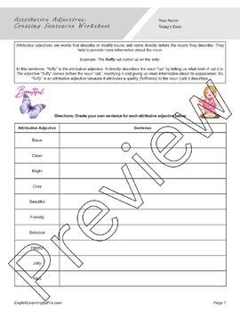 Image result for Attributive Adjectives Worksheet