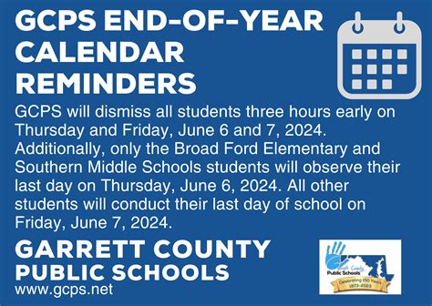 GCPS End-of-Year Calendar Reminders | Deep Creek Times