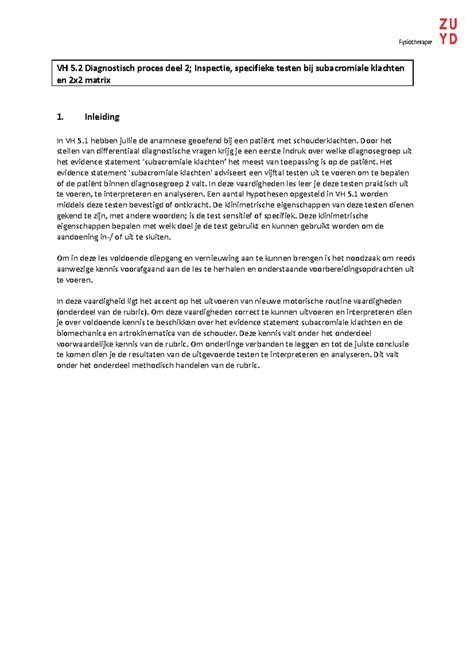 Student Taak 5 vh 5.2 inspectie en specifieke schoudertesten KNGF ES ...