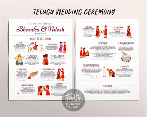 Buy Editable Telugu Ceremony Program, Telugu Wedding Program, South ...