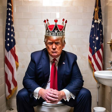 Donald Trump with Crown on Toilet with Flag | Stable Diffusion Online