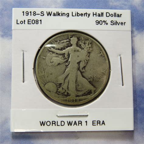 1918-S WALKING LIBERTY HALF DOLLAR ~ WORLD WAR I ERA ~ LOT E081 ...