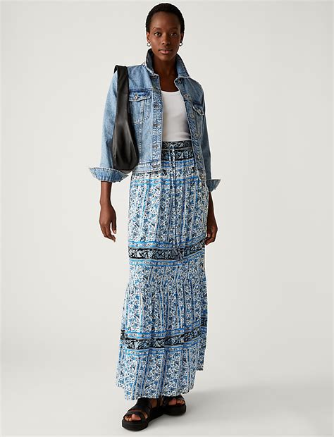 Buy Printed Maxi Tiered Skirt at Marks & Spencer