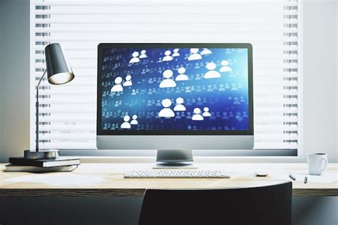 Social network concept on modern laptop screen 3d rendering | Premium Photo