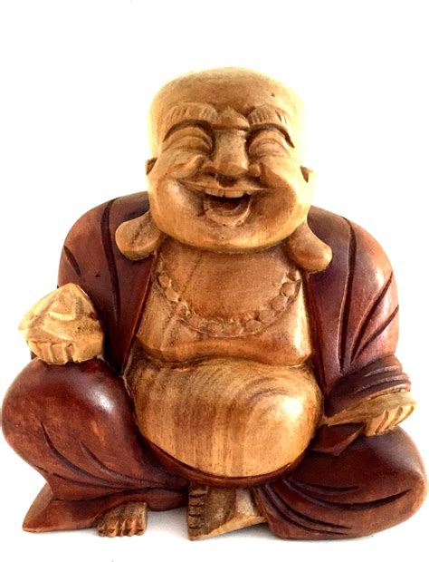 Buy Buddha Statue Solid Wood Carved Happy Buddha Sculpture Laughing ...