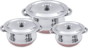 LIMETRO STEEL Stainless Steel 3 Pieces Copper Bottom Cookware Set ...