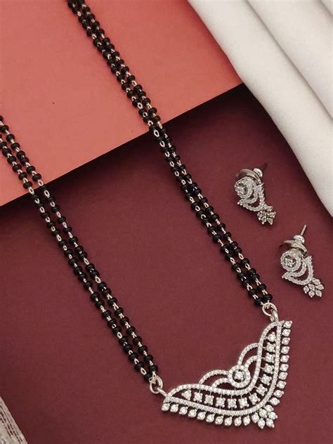 High Quality Silver Plated American Diamond Mangalsutra with Earrings ...