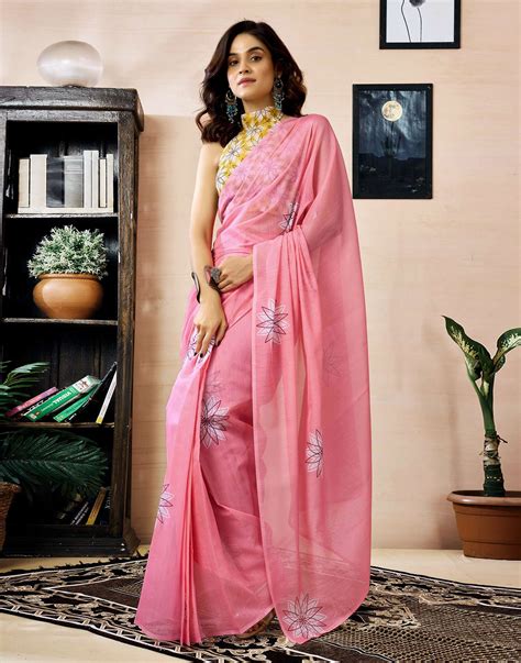 Ready to Wear Pink Chanderi Printed Saree – Sudathi