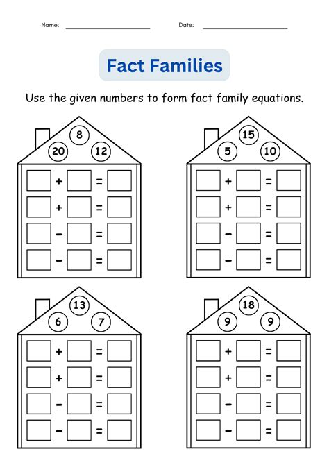 Fact Families Addition and Subtraction Number Math Worksheets for Grade ...