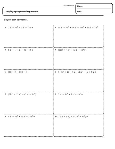 Image result for Polynomial Expressions Worksheet