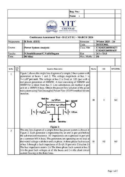 CH2025260501427 CAT II - Power System Analysis Test March 2026 - Studocu
