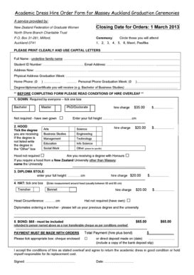 Fillable Online massey ac Academic Dress Hire Order Form for Massey ...
