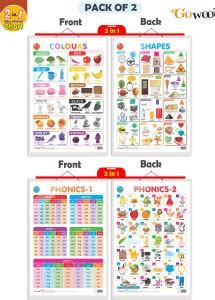 Gift Pack Of 2 Charts |2 IN 1 COLOURS AND SHAPES And 2 IN 1 PHONICS 1 ...